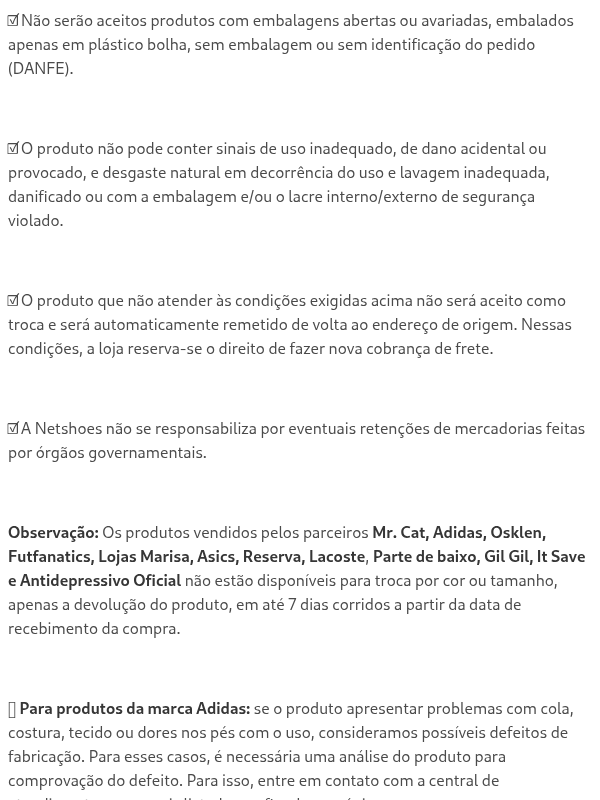 Regras gerais de trocas e devoluções