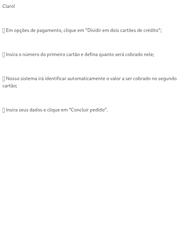 Se eu escolher produtos de lojistas diferentes, posso pagar com 2 cartões?