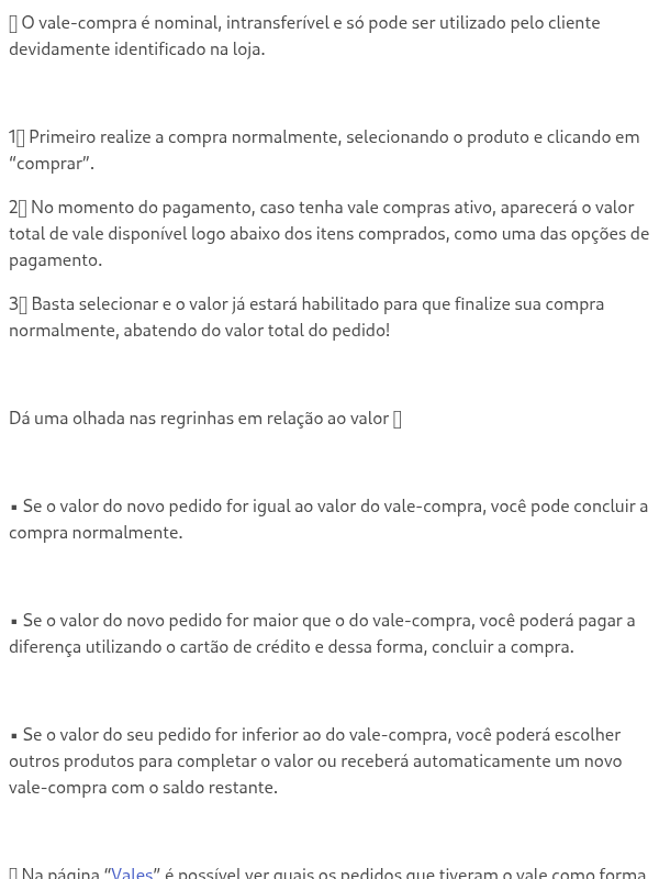 Como realizar compra com vale-compra?