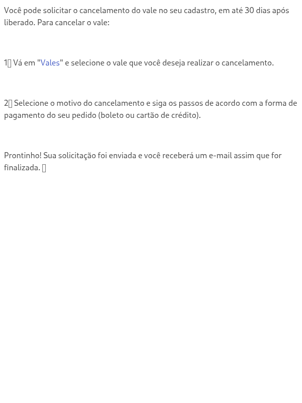 Como cancelar o vale-compra?