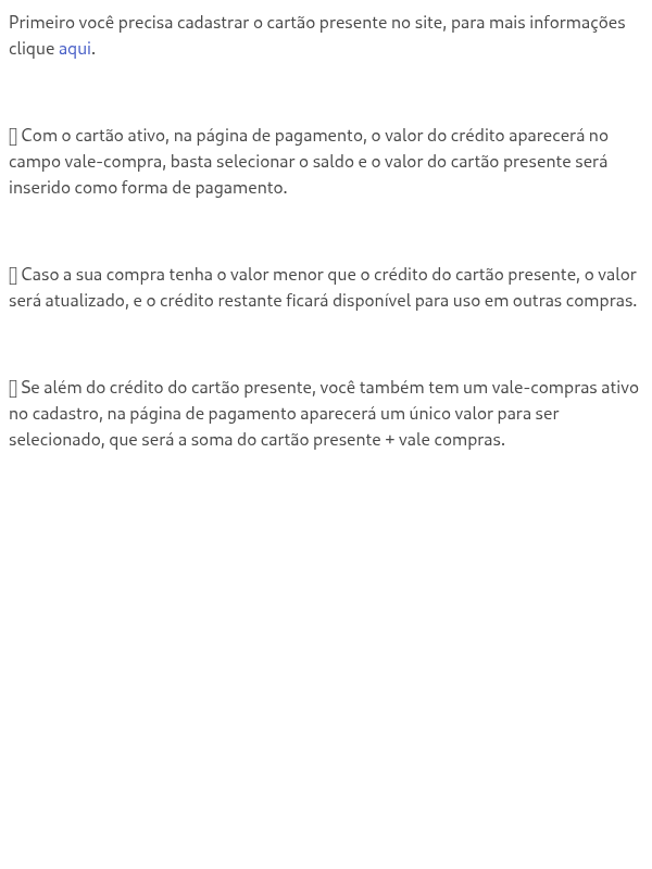 Como realizar uma compra com o cartão presente?